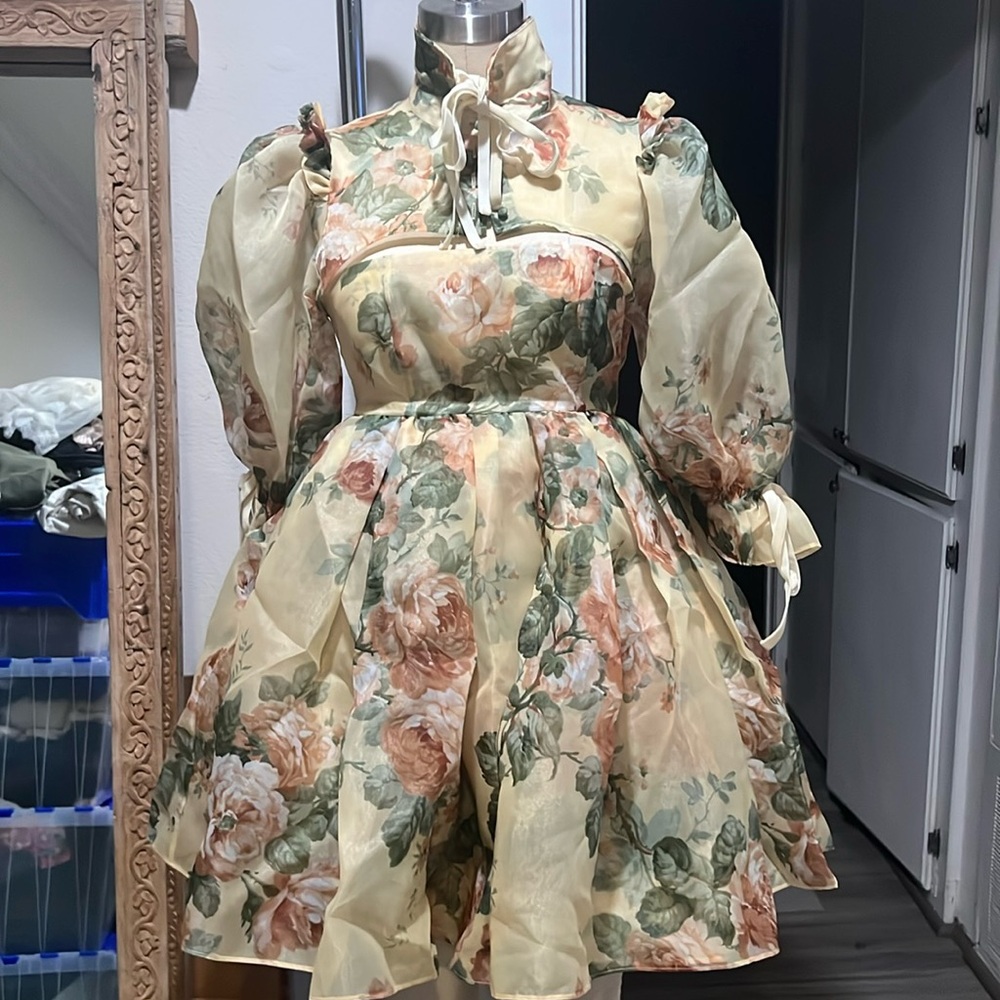 Selkie Floral Dress in Cream and Green